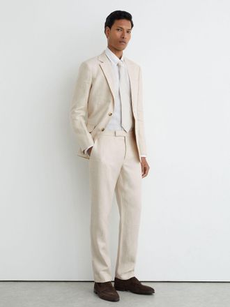 Reiss Stone Tailored Fit Linen-twill Suit Trousers, 32