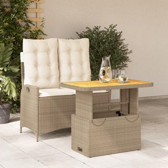 vidaXL Set Comedor De Jard&iacute;n 2 Pzas Con Cojines Rat&aacute;n Sint&eacute;tico Beige Vidaxl