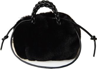 Generic Womens Plush Bags Fur Womens Shoulder Bags Warm Plush Wrist Furry Short Handle Tote Bag Ladies Handbags(Black)