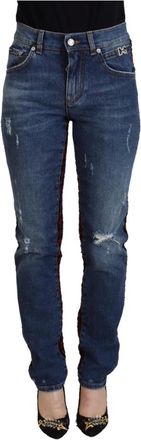 Dolce & Gabbana Geruite Achterzak Denim Broek - Dames - Slim Fit Jeans - Blauw - S - Denim - Jeans