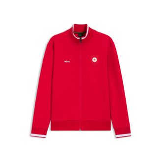 BOSS Cotton-blend zip-up sweatshirt with country-flag badge