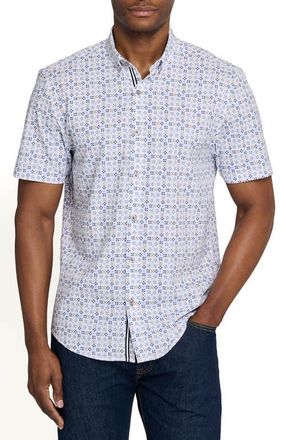 Brooklyn Brigade Park Slope Petals Short Sleeve Button Down Performance Shirt in White/blue at Nordstrom, Size Xx-Large