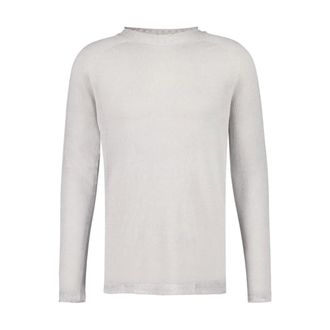 120% Lino Round-neck Knitwear, male, Gray, M, Pearl Linen Long-Sleeve Shirt