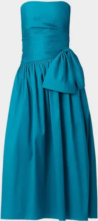 Shoshanna Sonia Strapless Side-Bow Satin Midi Dress