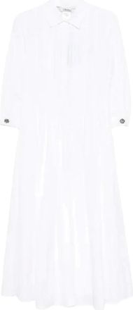 Max Mara Madagio jurk met geplooide taille en uitlopende rok - Dames - Jurken - Wit - Maat: 3XS Katoen