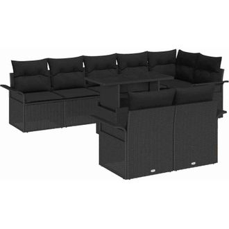 vidaXL Conjunto De Sof&aacute; De Jard&iacute;n Con Coj&iacute;n 9 Pcs Negro Polirat&aacute;n