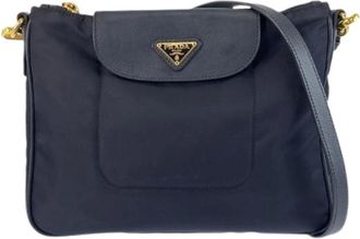 Prada Pre-owned Cross Body Bags, female, Blue, Size: ONE SIZE Pre-owned Tessuto Nylon Shoulder Bag