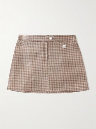 Courr&egrave;ges Minigonna In Misto Cotone Spalmato A Quadri Con Applicazione Reedition - Marrone