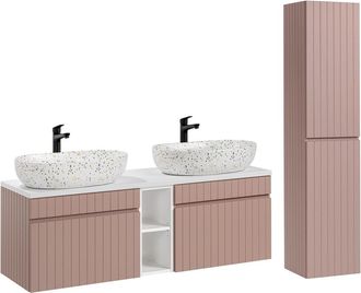 Petits Meubles Set mueble lavabo 2 nichos y columna estratificado Rosado