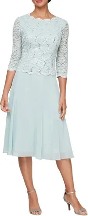 Alex Evenings Faux Two-Piece Cocktail Dress in Fresh Mint at Nordstrom, Size 18