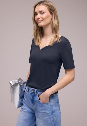 Street One Kurzarmshirt STREET ONE Style Ada, Damen, Gr. 34, shadowed navy, Jersey, Obermaterial: 50% Baumwolle, 50% Modal. Futter: 100% Baumwolle, unifarben, no