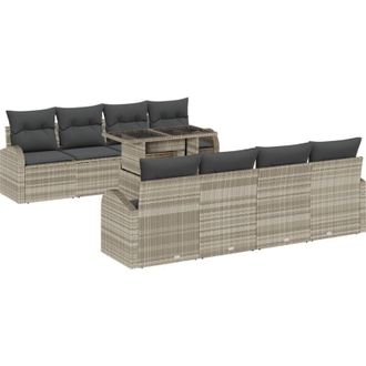 vidaXL Garden Sofa Set with Storage 9 pcs Light Grey Poly Rattan vidaXL
