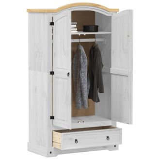 Berkfield Home Wardrobe Corona White 102x52x186 cm Solid Wood Pine | Size: 102 x 52 x 186 cm
