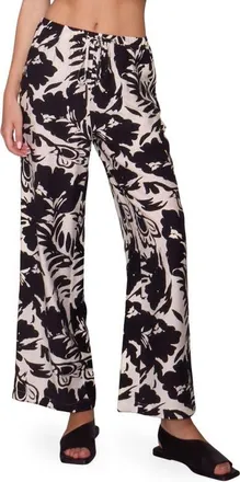 Melloday Floral Print Ankle Pants in White Black Leaf at Nordstrom, Size X-Large