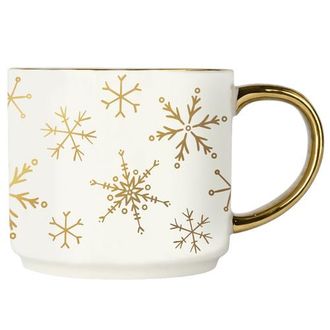Sweet Water Decor Gold Handle Holiday Coffee Mug in Gold Snowflakes at Nordstrom