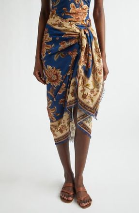 Zimmermann Floral Paisley Frayed Cotton Pareo in Navy Jacobean at Nordstrom