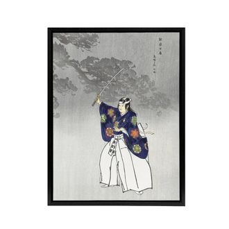 Artery8 Noh Theater Play Eboshi Ori Actor Framed Canvas Wall Art Print Tsukioka in Blue | Size: W24 x H32