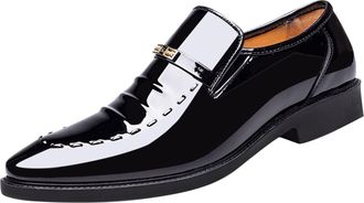 Generic Mens Patent Leather Dress Shoes, Business Shoe Low Heeled Slip On Brogues Derbys Shoes Pointed Toe Mocassins Shoe Comfortable Formal Loafers Commuter 