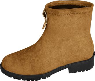 Generic Winter Autumn Winter Women Ankle Boots Chunky Heel Round Toe British Retro Style Short Boots Fashion Footwear For Casual Outings (Brown, 5. 5)