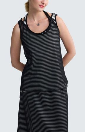 Luukaa D'Celli Rivka Striped Mesh Top in Black Strip at Nordstrom, Size 16
