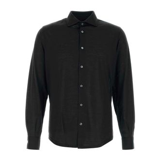 Fedeli Casual Shirts, male, Black, Size: 2XL Wool Shirt