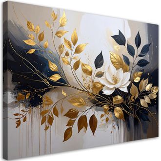Feeby Cuadro En Lienzo, Abstracci&oacute;n En Beige Flores Y Hojas, 100x70