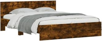 vidaXL Vidaxl - Estructura de cama cabecero y luces led roble ahumado 160x200cm