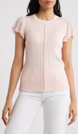 Wit & Wisdom Pointelle Flutter Sleeve Sweater in Angel Pink at Nordstrom, Size X-Small