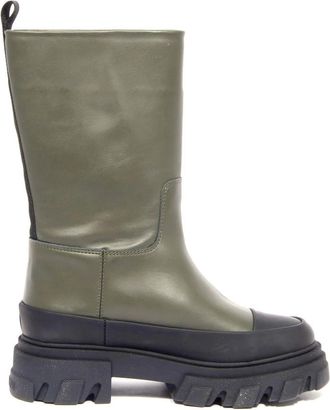 Ganni Leren Laarzen - Dames - Hoge Laarzen - Groen - 39 EU - Leer - Schoenen