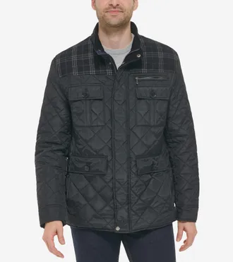 Cole Haan Mens Mix Media Diamond Quilted Jacket - Black Size Medium