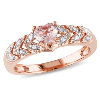 Mimi & Max 1/2ct TGW Heart-Cut Morganite Diamond Multi-Leaf Ring 10k Rose Gold