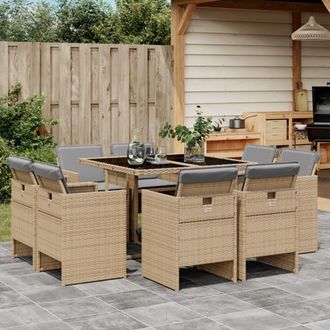 vidaXL Set Comedor De Jard&iacute;n 9 Pzas Con Cojines Rat&aacute;n Sint&eacute;tico Beige Vidaxl