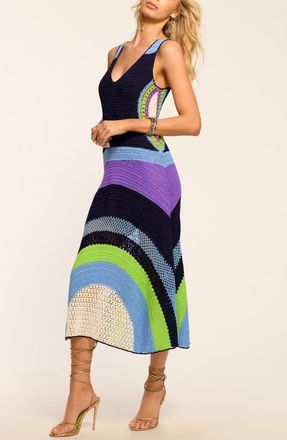 Ramy Brook Cadence Colorblock Crochet Midi Dress in Navy Multi Colorblock at Nordstrom, Size Xx-Small