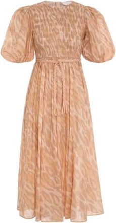 Zimmermann Leopard Print Violet Shired Bodice Midi Dress Size M