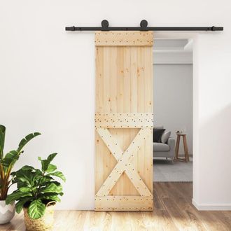 Berkfield Home Sliding Door with Hardware Set 70x210 cm Solid Wood Pine in Brown