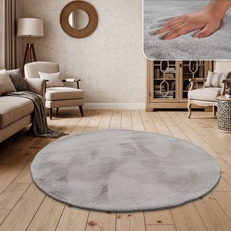 Paco Home Paco Home - Alfombra Pelo Largo Sal&oacute;n Sint&eacute;tica Suave Monocolor Diferentes Colores Y Tama&ntilde;os Gris, 180x200 Cm Ovalado