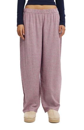 Cotton On Womens Flannel Barrel Leg Pant in Charlotte Check Steely Blue at Nordstrom, Size X-Small