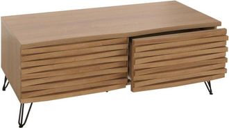 Hhg Nunca Usado] Mesa De Centro Hhg 445, Mesa De Sal&oacute;n Mesa, Dise&ntilde;o 3d 2 Cajones Mdf Metal 46x110x55cm, Naturaleza