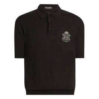 Dolce & Gabbana Polo Shirts, male, Black, Size: XL Logo Appliqu&eacute; Polo