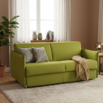 Dmora Sof&aacute; Cama 2 Plazas Follina, Desenfundable, Almacenaje Hecho En Italia, Apertura Abatible, 160x95 Cm Verde