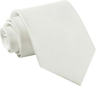 DQT Men Plain Solid Check Wedding Formal Casual Groom Neck Tie - White, Clip on Tie