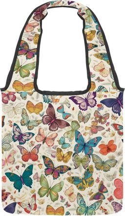 Generic Abstract Flying Butterflies Reversible Canvas Shoulder Tote - Double-Sided Print, 12oz Cotton, 27cm Drop, Fold-Flat Bag for Travel, Shopping, Street O
