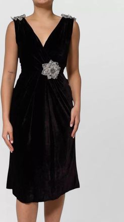 Dolce & Gabbana velvet v-neck floral-embellished midi dress