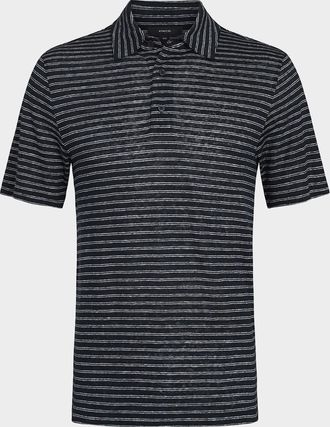Vince Mens Striped Linen Polo Shirt