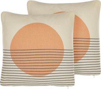 Beliani Conjunto De 2 Cojines De Poli&eacute;ster Algod&oacute;n Mezcla Multicolor Patr&oacute;n Abstracto Suave 45 X 45 Cm Accesorio Decorativo Moonflower
