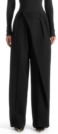 Mani&egrave;re De Voir Colette Tailored Wrap Pleat Trousers in Black at Nordstrom, Size 2