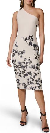 DKNY One Shoulder Floral Print Dress in Cream/black Multi at Nordstrom, Size 14