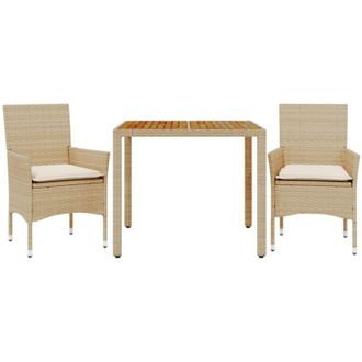 vidaXL vidaXL Set Pranzo da Giardino 3 pz con Cuscini Beige Polyrattan Acacia