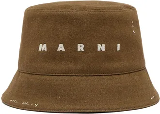 Marni logo-embroidered cotton bucket hat - unisex - Cotton - S - Brown