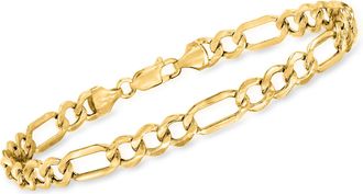 Canaria Canaria Mens 6.5mm 10kt Yellow Gold Figaro-Link Bracelet